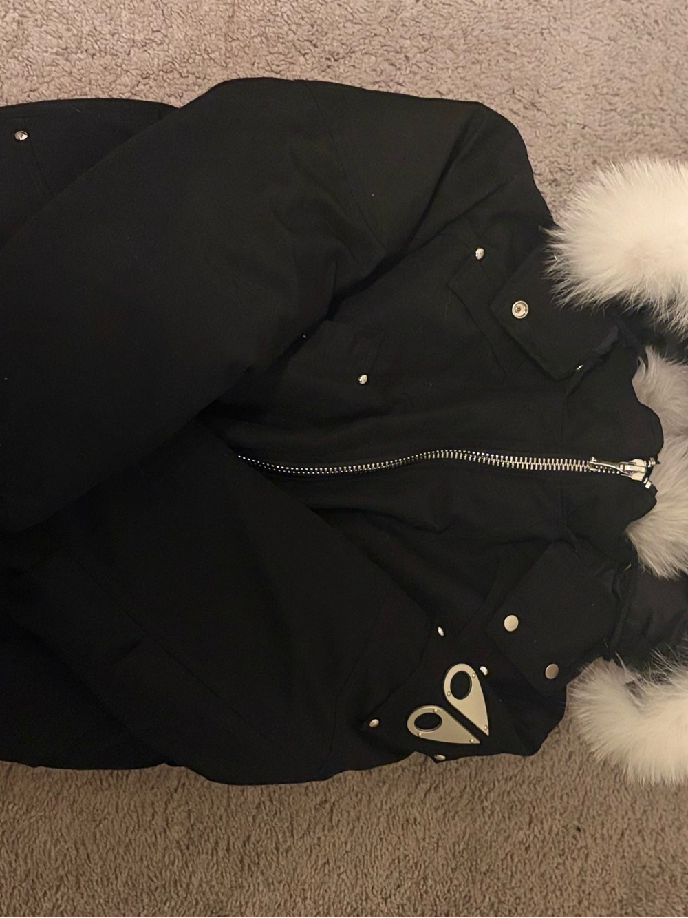 Moose Knuckles Kids Black Puffer Jacket with White Faux Fur Trim